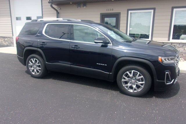 2021 GMC Acadia SLT in Midnight Blue Metallic — front three-quarter view